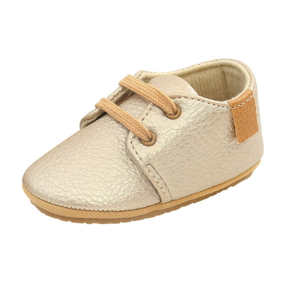 Quealent Baby Boys Girls Lace Up Leather Sneakers Soft Rubber Sole Oxford Loafers Anti-Slip Toddler Wedding Uniform Dress Shoes Gold,4
