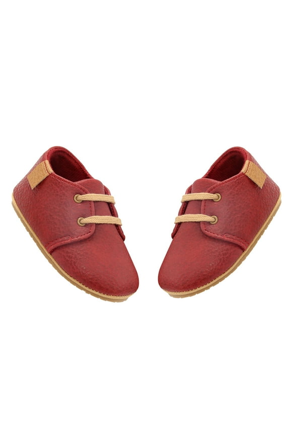 Baby Boys Girls Lace Up Leather Sneakers Soft Rubber Sole Oxford Loafers Anti-Slip Toddler Wedding Uniform Dress Shoes Red,5