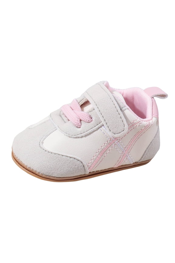 Baby Boys Girls Leather PRE-Walking Sneakers Toddler Anti-Slip Rubber Sole Lightweight First Step Shoes Pink for Size 5