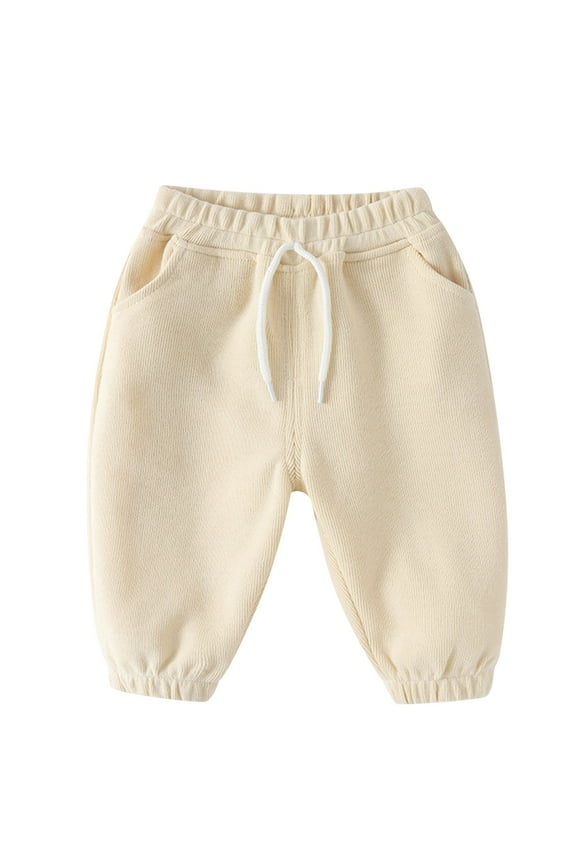 Baby Boys Pants 2024 Boys' Fashion Clothes Jogger Sweatpants Casual Solid Pocket Pull On Pants Beige,18-24 Months