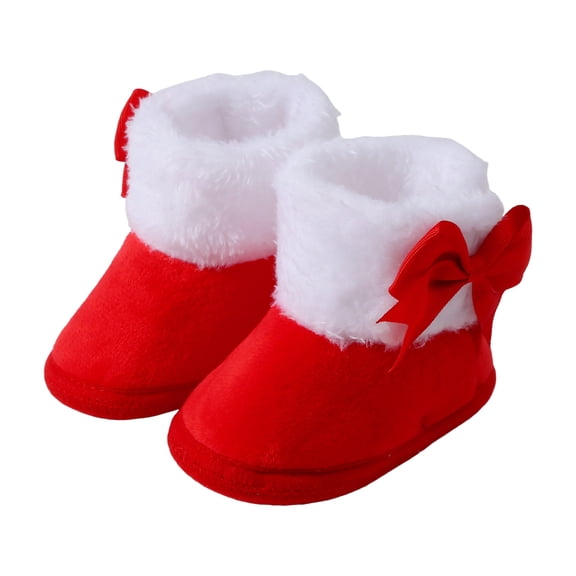 Quealent Baby Girl Bow Boots Fleece-Lined Infant Ankle Boots Warm Soft Sole Toddler Winter Boots Red for Size 5