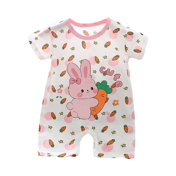Quealent Baby Girl Boy Clothes Short Sleeve Cartoon Animals Infant One-Piece Rompers Summer Outfit (Orange, 0-3 Months)