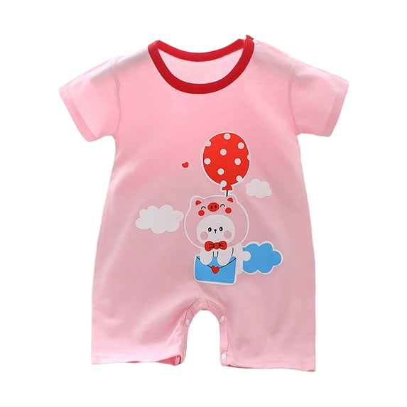 Quealent Baby Girl Boy Clothes Short Sleeve Cartoon Animals Infant One-Piece Rompers Summer Outfit (Red, 6-9 Months)