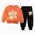 thumbnail image 1 of Quealent Baby Girl Fall Winter Outfits Toddler Clothes Long Sleeve Floral Graphic Crewneck Sweatshirt + Joggers Pants Set (Orange, 7-8 Years), 1 of 4