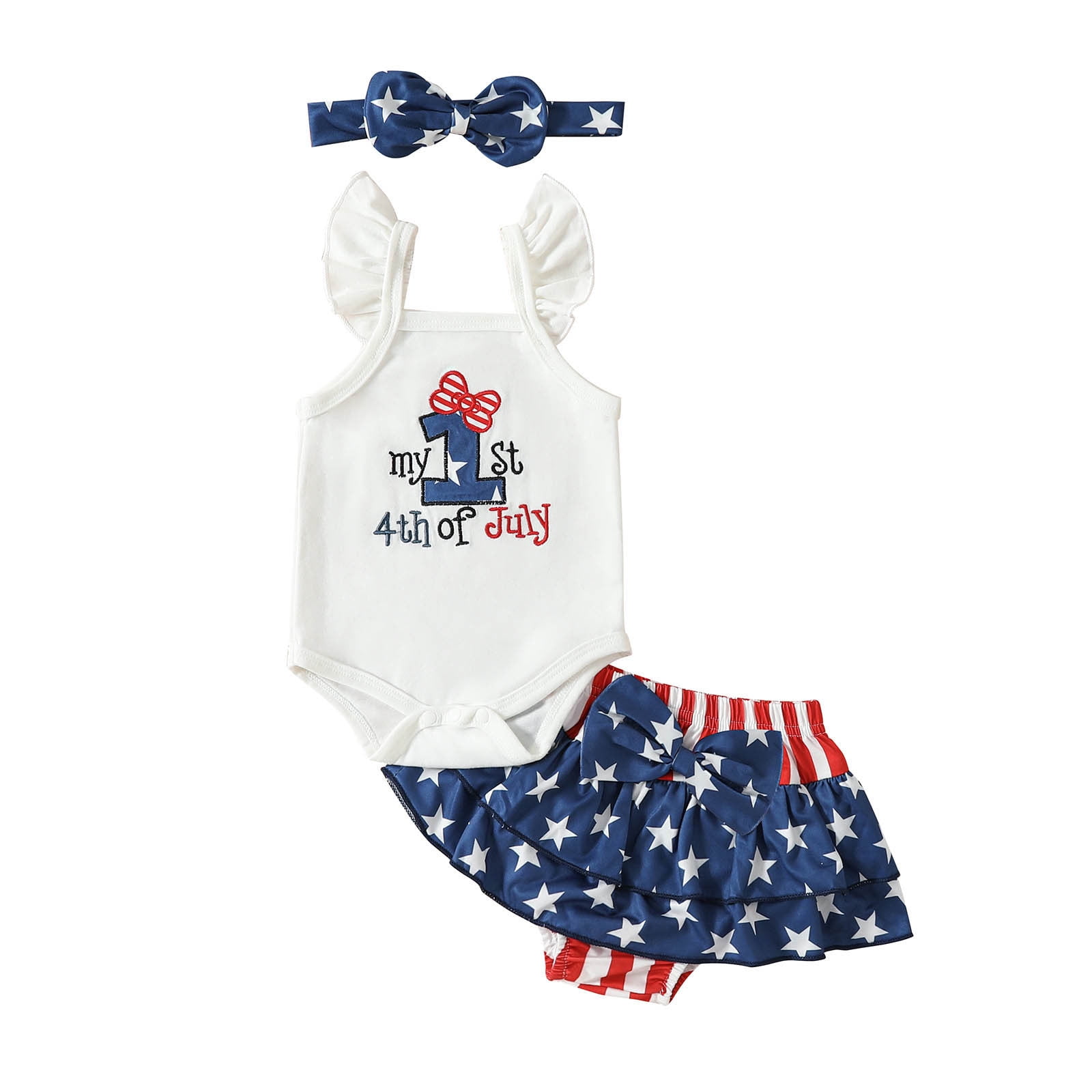 Quealent Baby Girl My 1st 4th of July Outfits Baby Girl American Flag ...