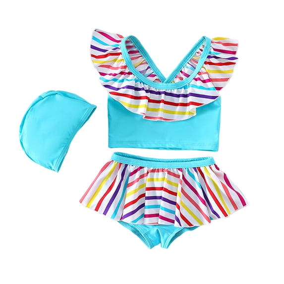 Quealent Baby Girls' 2 Piece Swimsuit Toddler Girl Bikini Bathing Suit Summer Beach Tankini Swimwear for 1-5 Years Blue for Size 4-5 Years