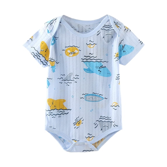 Quealent Baby Girls Boys Bubble Romper T Bodysuit Short Sleeve for 0-24 Months (Blue, 6-9 Months)