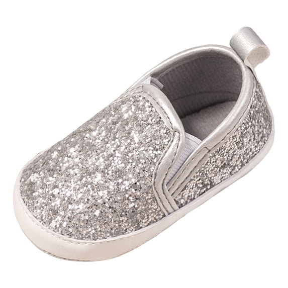 Quealent Baby Girls Boys Canvas Shoes Soft Sole Toddler Slip On Crib Moccasins Casual Sneaker Austin Boy's Flat Lazy Loafers First Walkers Skate Shoe Silver for Size 5.5