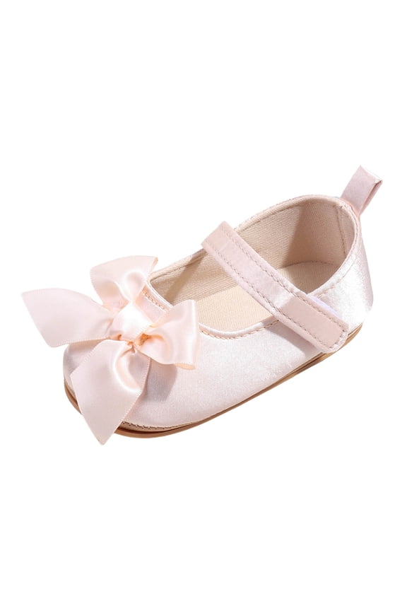 Baby Girls Mary Jane Flats Shoes Anti-Slip Rubber Sole Infant Toddler Princess Wedding Dress Shoes Light Pink for Size 4