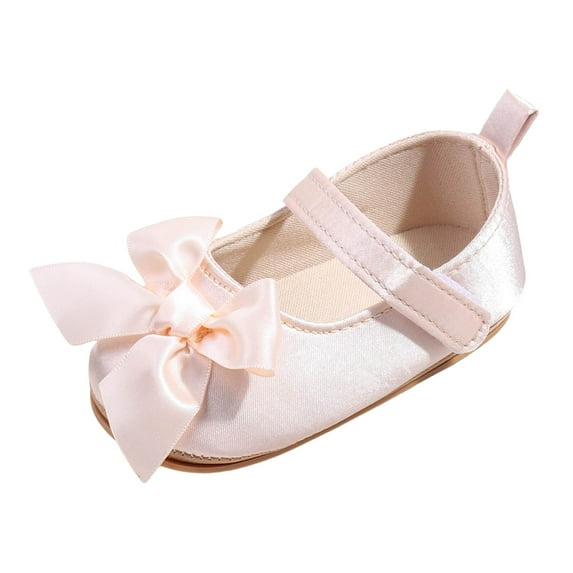 Quealent Baby Girls Mary Jane Flats Shoes Anti-Slip Rubber Sole Infant Toddler Princess Wedding Dress Shoes Light Pink for Size 5