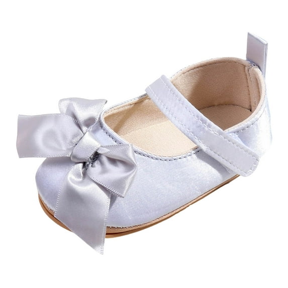 Quealent Baby Girls Mary Jane Shoes First Walker Cirb Dress Shoes with Bownot Non Slip Soft Sole PU Leather Toddler Gray for Size 5
