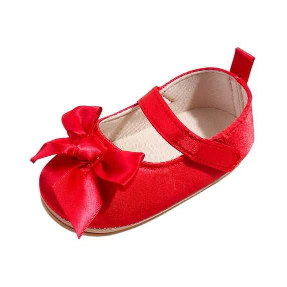 Quealent Baby Girls Mary Jane Shoes First Walker Cirb Dress Shoes with Bownot Non Slip Soft Sole PU Leather Toddler Red for Size 4