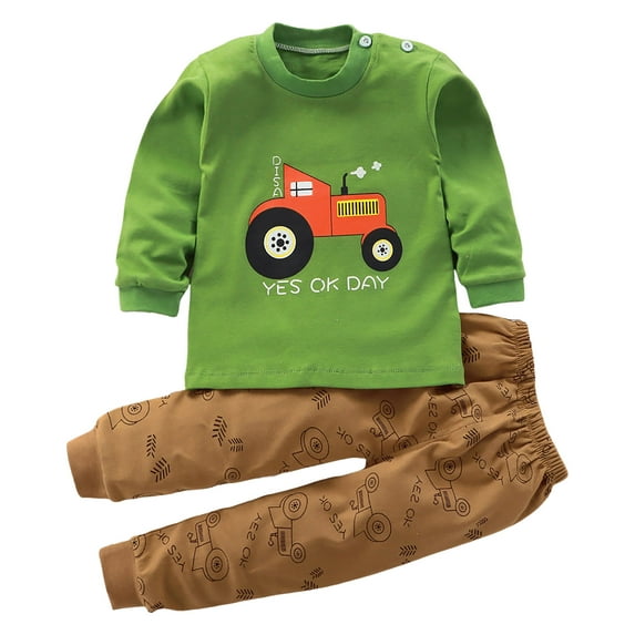 Quealent Baby Girls Pajamas Set 2-Piece Long Sleeve Cotton Stretch Soft Snug Fit Sleepwear for Kids 12Months-7Years Green for Size 1-2 Years