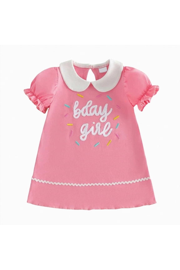 Baby Girls Toddler Kids Smocked Bishop Dress Embroidery Short Sleeve A-line Birthday Dresses Summer Clothes (Red, 3-4 Years)