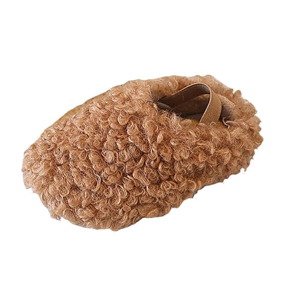 Quealent Baby House Slippers Toddlers Infants Fuzzy Slippers 0-18 Months Boys Girls Cozy Fleece Shoes with Heel Strap Coffee for Size 11.5