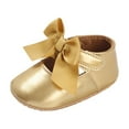 thumbnail image 1 of Quealent Baby Mary Jane Flats for Girls with Bowknot Cotton Anti Skid Sole Infant First Walker Princess Dress Crib Wedding Shoes Gold for Size 13, 1 of 9