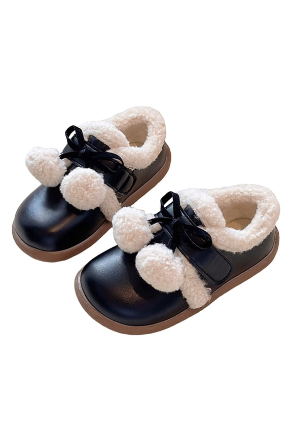 Baby Moccasins with Furry Fleece Rubber Soles Warm Snow Boots Leather Baby Shoes for Boys Girls Black for Size 2.5