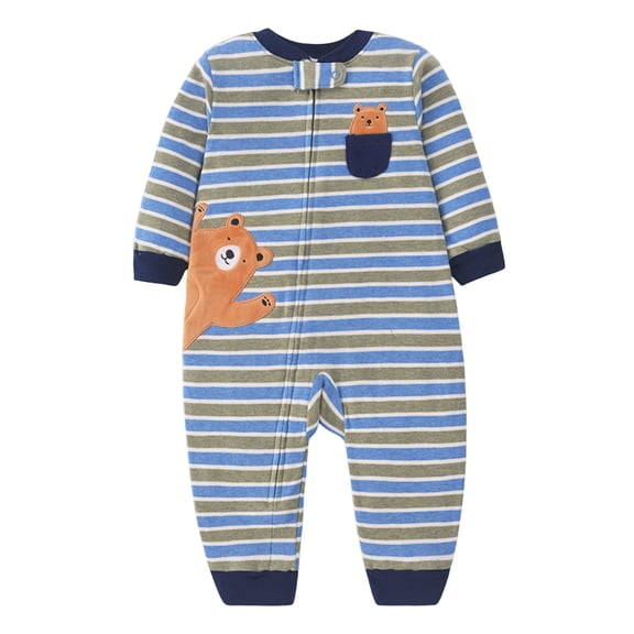 Quealent Baby Pajamas Sleeper with Mitten Cuffs & 2-Way Zipper Tagless Rompers for Infant 0-24 Months (Blue, 0-6 Months)
