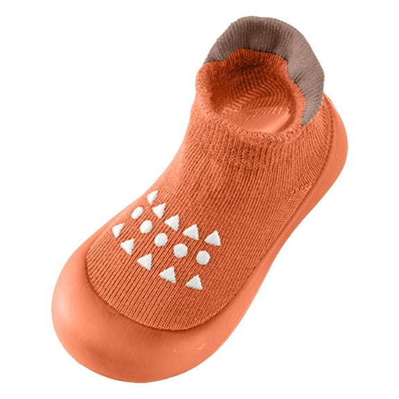 Quealent Baby Sock Shoes Boys Girls First Walking Shoes Non-Slip Slippers Soft Sole Sneakers Toddler Infant Babygirl Orange for Size 7