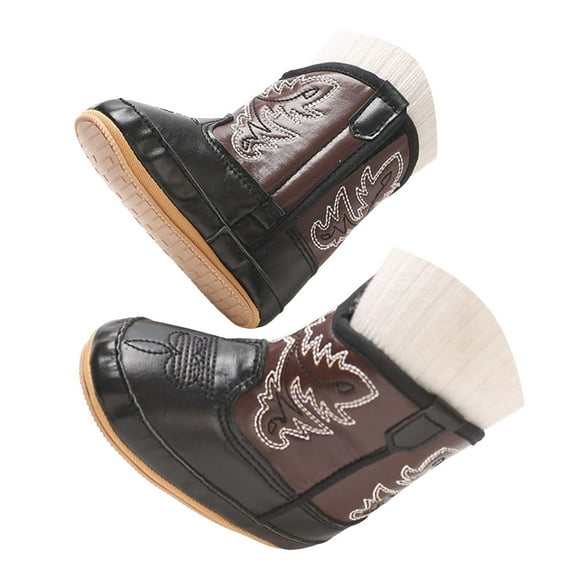 Quealent Baby Western Cowboy Boots Infant Girls Boys Cozy Warm Boots Baby Girl Shoes Non-Slip Crib Shoes for Newborn Toddlers Black for Size Infant 3.5