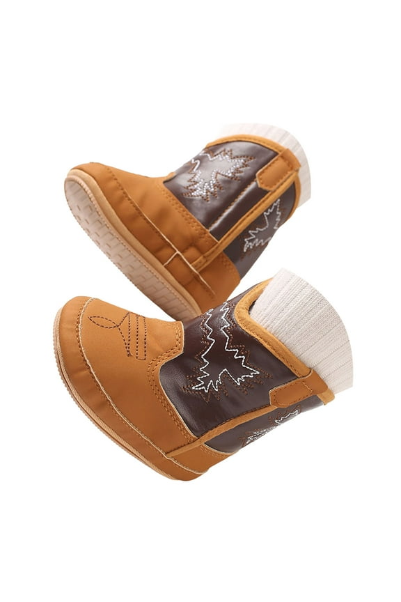 Baby Western Cowboy Boots Infant Girls Boys Cozy Warm Boots Baby Girl Shoes Non-Slip Crib Shoes for Newborn Toddlers Brown for Size Infant 3.5