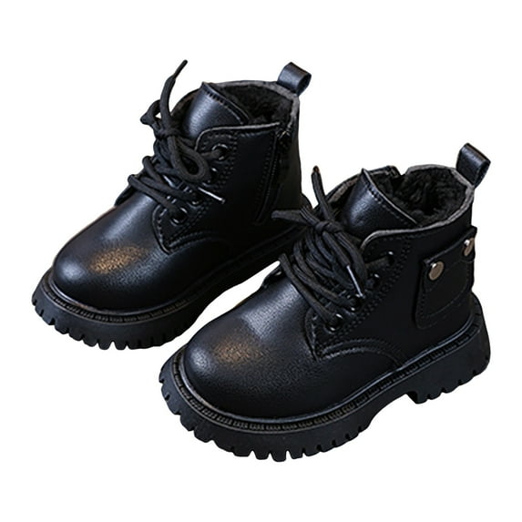 Quealent Baby Work Boots Autumn Fashion Leather Lace-Up Boots Soft Flat Ankle Snow Boots Black for Size 5