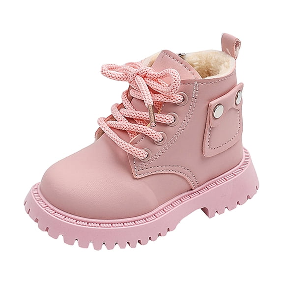 Quealent Baby Work Boots Autumn Fashion Leather Lace-Up Boots Soft Flat Ankle Snow Boots Pink for Size 10