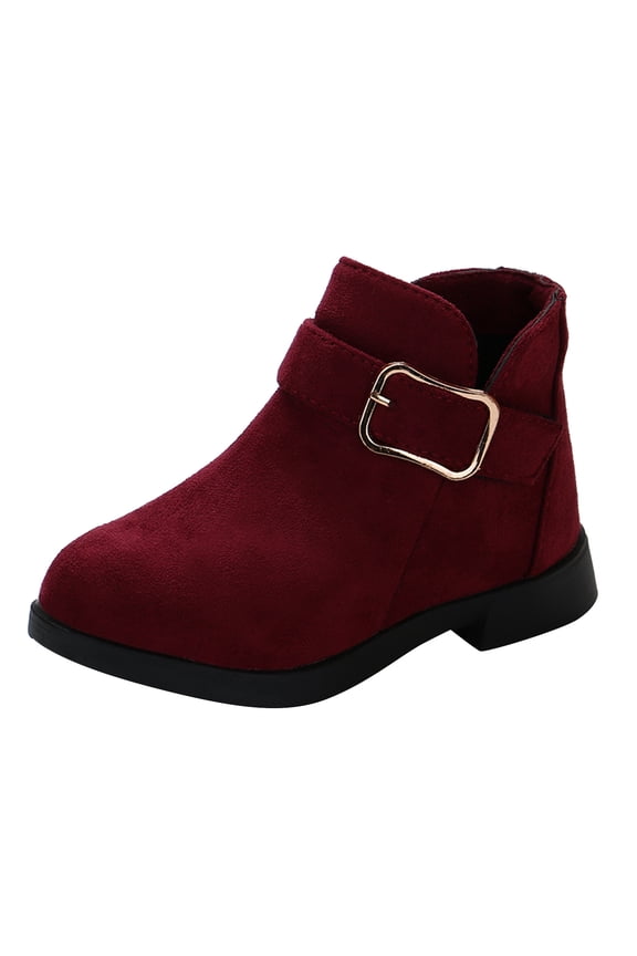 Back To School Girls Toddler Ankle Boots Square Toe Knee High Motorcycle Booties with Buckles Riding Biker Boots Little Kid/Big Kid (Red,13)