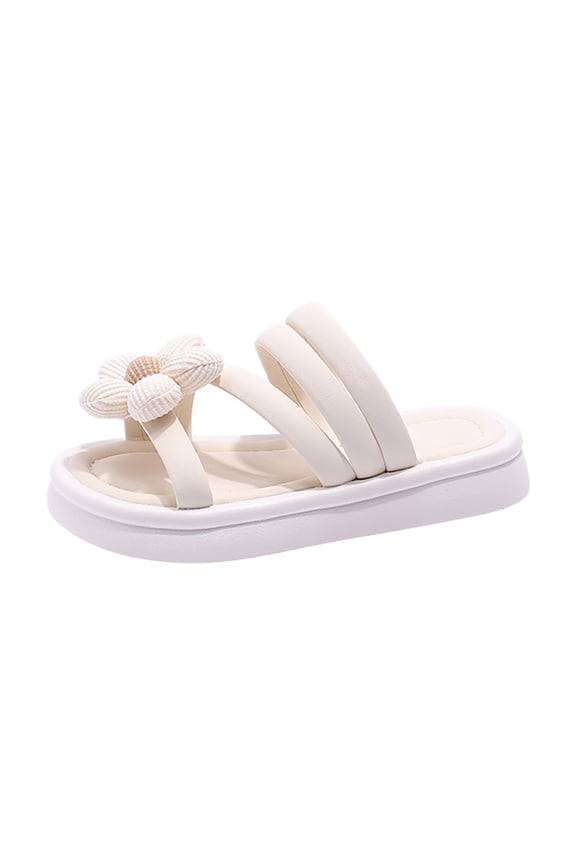 Big Kid Girls Shoes Flip A Zoo Slippers for Kids Summer Girls Outdoor Slippers 3D Flowers Decorated Open Toe Sandals Kid Slippers Size 1 White 1.5