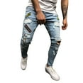 thumbnail image 1 of Quealent Big Tall Jeans Pants Hole Men's Denim Distressed Trousers Cotton Pocket Autumn Men's pants Little Fuzzy Denim Men Pants Blue 2XL, 1 of 5