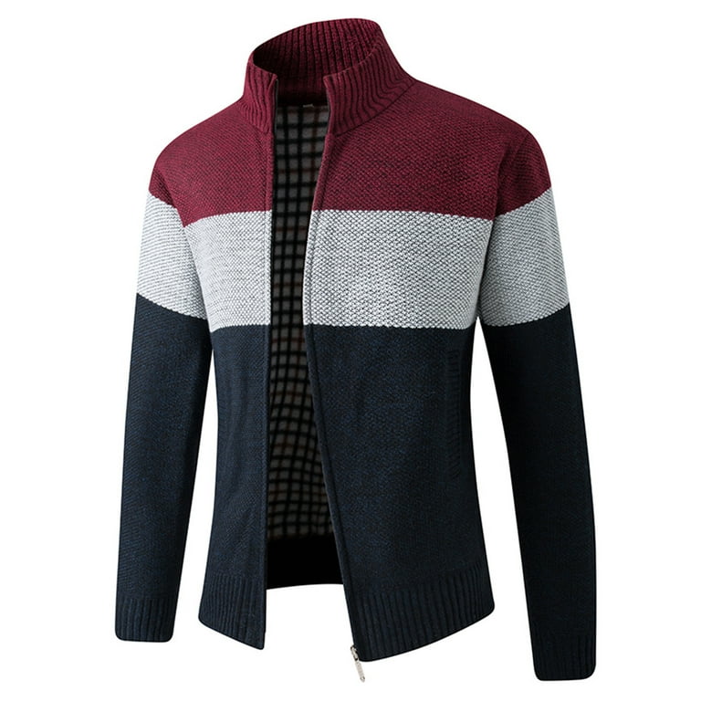 Fashion Stand Collar Striped Zipper Pullover Plus Velvet Sweater