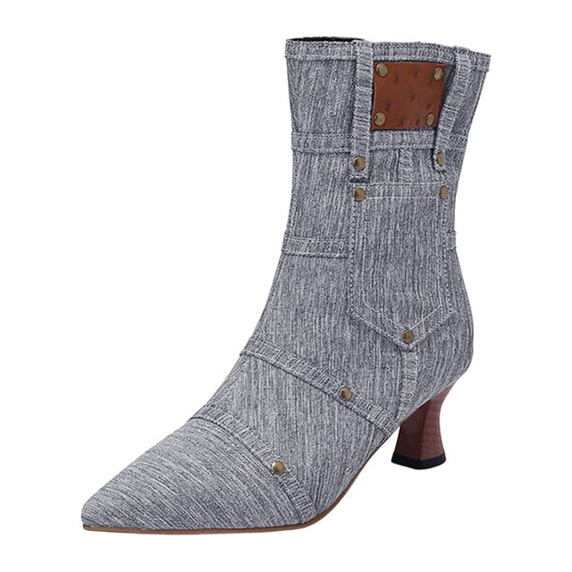 Quealent Booties Women Boots Size 12 Pure Colour Pointed Toe High Heel Wineglass Heel Short Mid