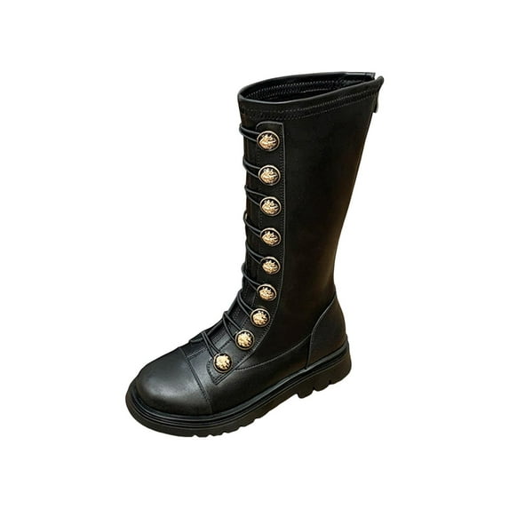 Quealent Boots For Girls,Girls Fashionable Flat Boots Comfortable Soft Sole Leather Children Ankle Booties For Everyday Wear Black for Size 1