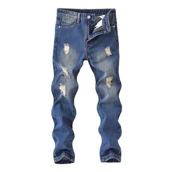 Quealent Boy's Skinny Fit Ripped Destroyed Distressed Fashion Denim Jeans Pants Navy for Size 11-12 Years