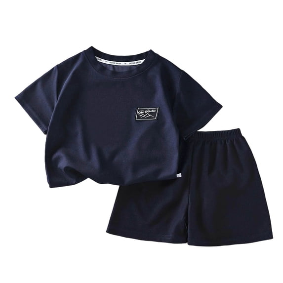 Quealent Boys 2 Summer Outfits Textured Crewneck Short Sleeve T-Shirt Shorts Sets Soft Comfy Beach Vacation Clothes (Blue, 2-3 Years)