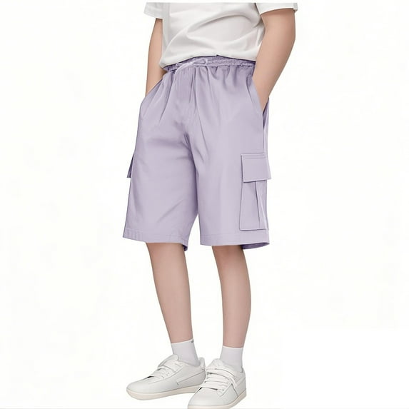 Quealent Boys Cargo Shorts Quick Dry Athletic Running Shorts Water Resistant Hiking Shorts for Boy Size 7-14 Years Purple for Size 5-6 Years