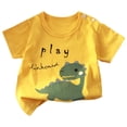 thumbnail image 1 of Quealent Boys Cartoon Dinosaur T-Shirt Collection Cotton Summer Short Sleeve Tee for Kids Casual Top for Boys Ages 1-7 Years (Light Yellow, 7-8 Years), 1 of 4