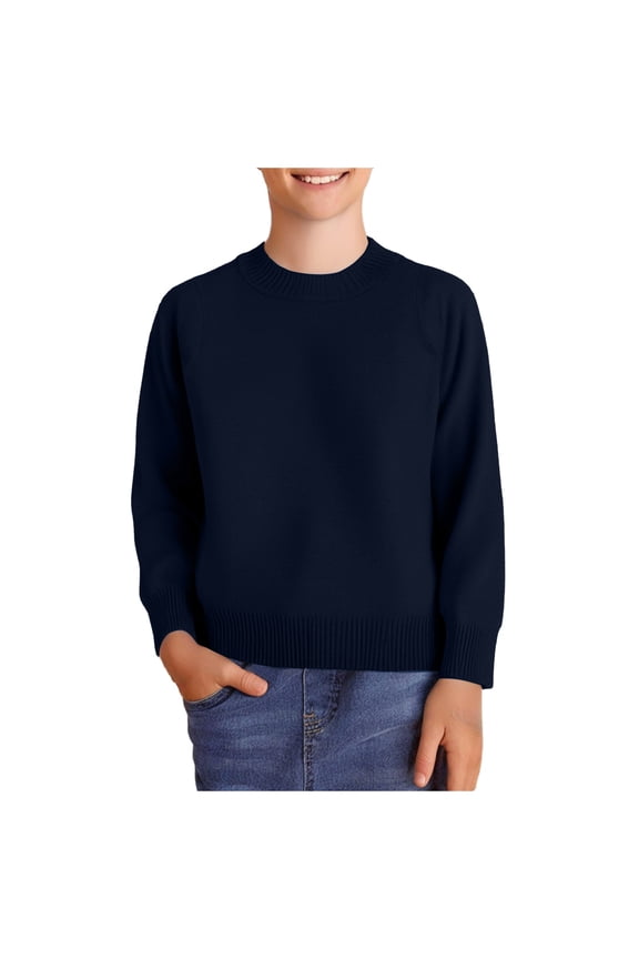 Boys Crewneck Sweater, School Uniform Big Boys' & Little Kids Youth Crew Neck Long Sleeve Pullover (Navy,7 Years)