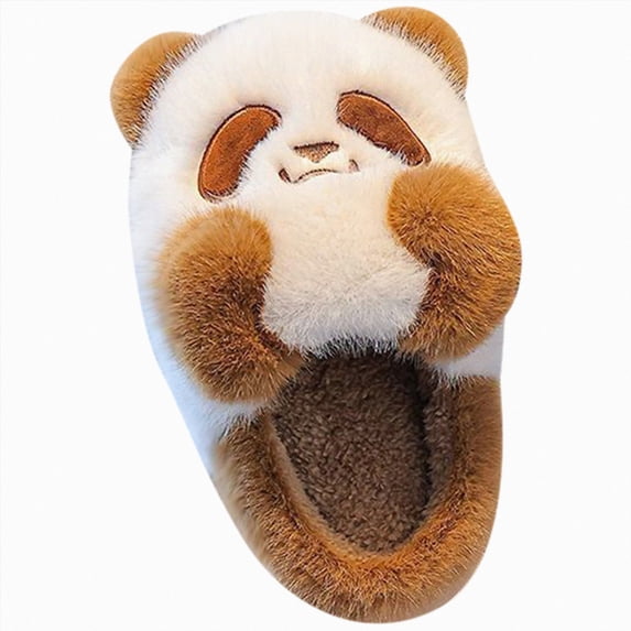 Quealent Boys Girls Cute Panda Winter Slippers Fuzzy Plush Soft Memory Foam Cushion House Shoes Animal Slipper for Big Kids (13, Khaki)