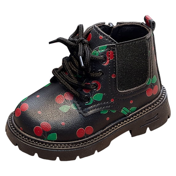 Quealent Boys Girls High Top Combat Ankle Boots Kids Waterproof PU Leather Fall Boots Winter Warm Snow Outdoor Hiking Shoes Toddler Non Slip Soft Durable Walking Boot Black for Size 12