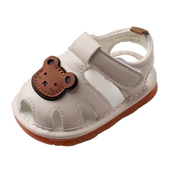 Quealent Boys Girls Sandals Closed Toe Summer Outdoor Sandal Baby Nonslip Soft Sole Crib Shoes First Walkers Prewalkers Beige for Size 6