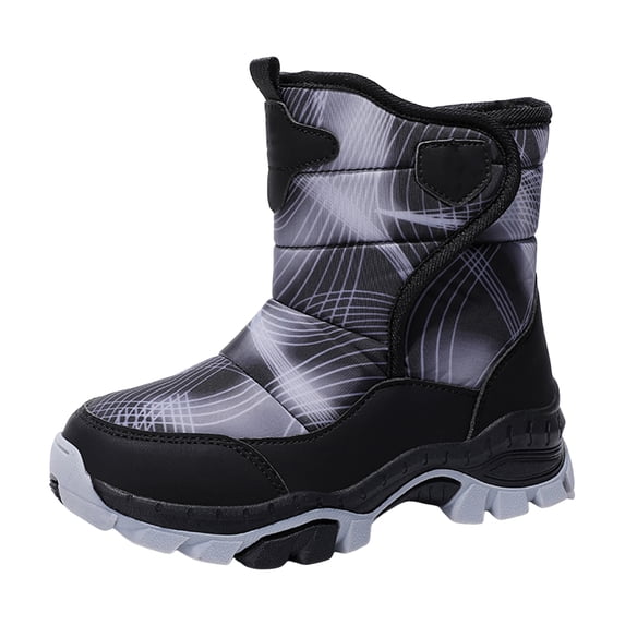 Quealent Boys Girls Snow Boots Water-Resistant Outdoor Sport Warm Cozy Anti-Slip Cute Ankle Winter Shoes for Toddler/Little/Big Kid Black for Size 2