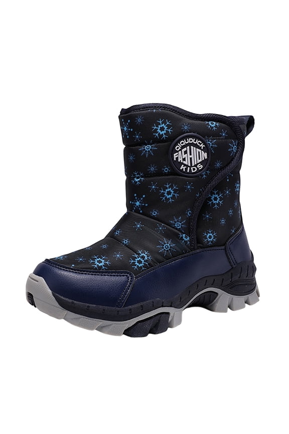 Boys Girls Snow Boots Water-Resistant Outdoor Warm Cozy Anti-Slip Mid Calf Faux Furry Lining Winter Shoes for Toddler/Little/Big Kids Blue for Size 3.5