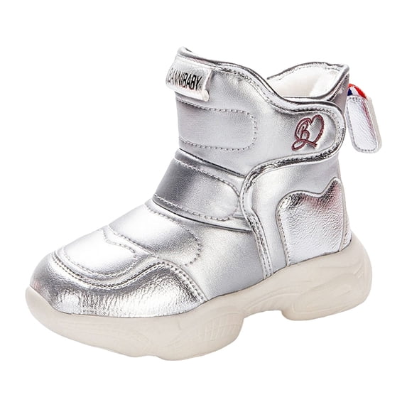 Quealent Boys Girls Snow Boots Waterproof Outdoor Toddler Snow Boots Warm Cozy Faux Furry Lining, Anti-Slip Ankle Winter Boots for Toddler/Little/Big Kids Silver for Size 1