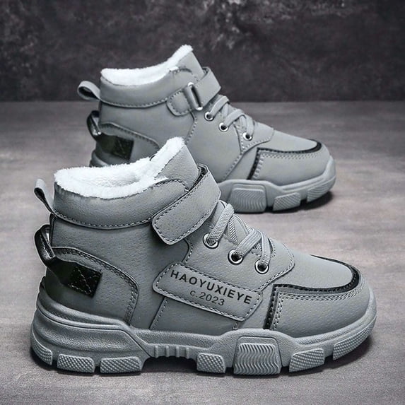 Quealent Boys Girls Snow Boots Waterproof Outdoor Warm Slip Winter Shoes for Kids Grey for Size 12.5