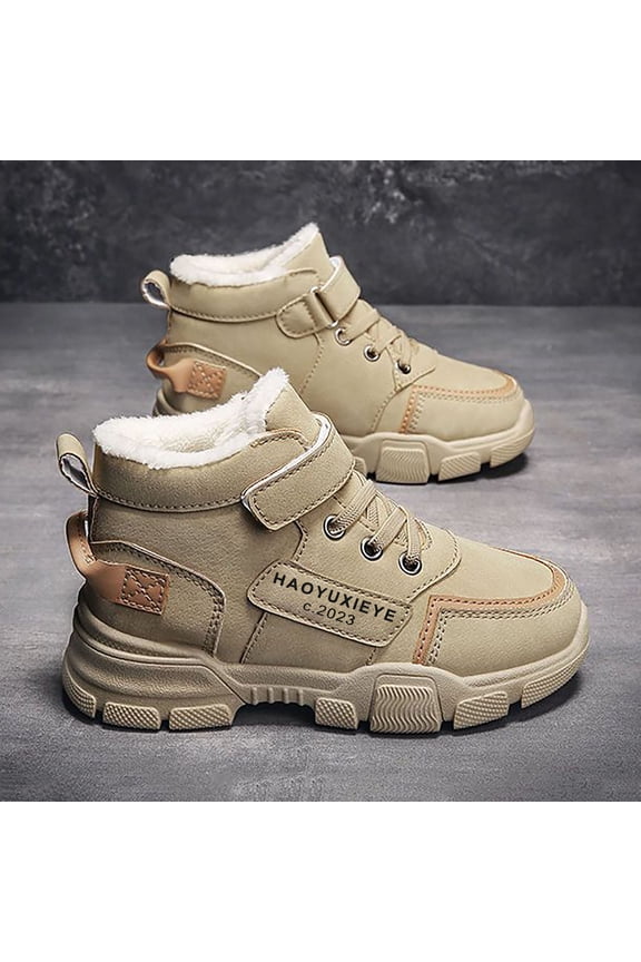 Boys Girls Snow Boots Waterproof Outdoor Warm Slip Winter Shoes for Kids Khaki for Size 3