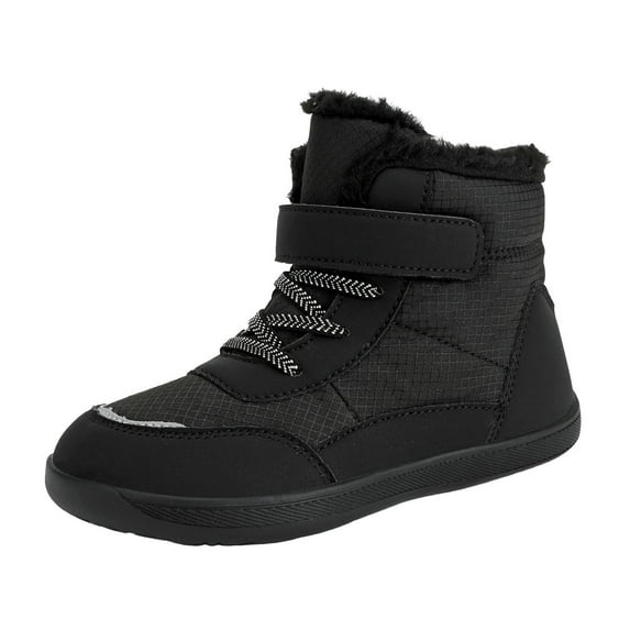 Quealent Boys Girls Snow Boots Wide Toe Box Waterproof Barefoot Minimalist Ankle Winter Furry Boots for Kids (Black,2.5)