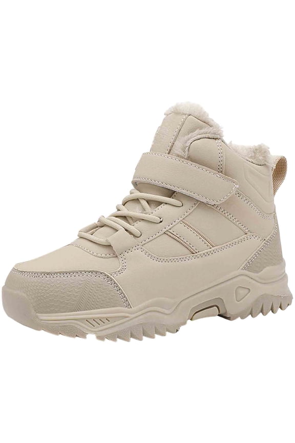 Boys Girls Snow Boots Winter Slip On Warm Furry Lined Shoes Lightweight Water-Resistant Cold Weather Boot (Little Kid/Big Kid) Beige for Size 4