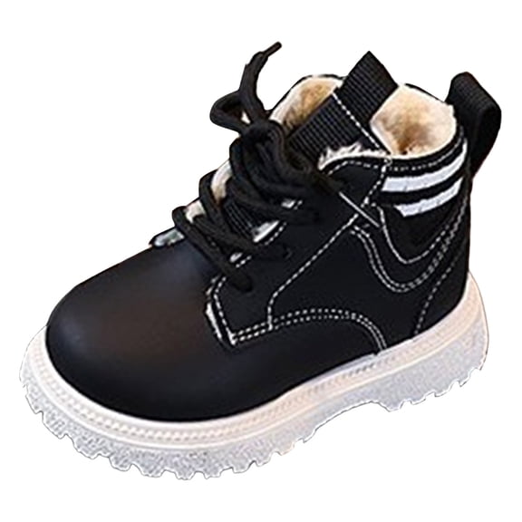 Quealent Boys Girls Snow Boots Winter Slip On Warm Furry Lined Shoes Lightweight Water-Resistant Cold Weather Boot (Little Kid/Big Kid) Black for Size 5