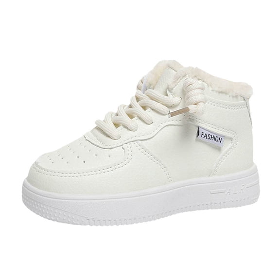 Quealent Boys Girls Snow Boots Winter Slip On Warm Furry Lined Shoes Lightweight Water-Resistant Cold Weather Boot (Little Kid/Big Kid) White for Size 9